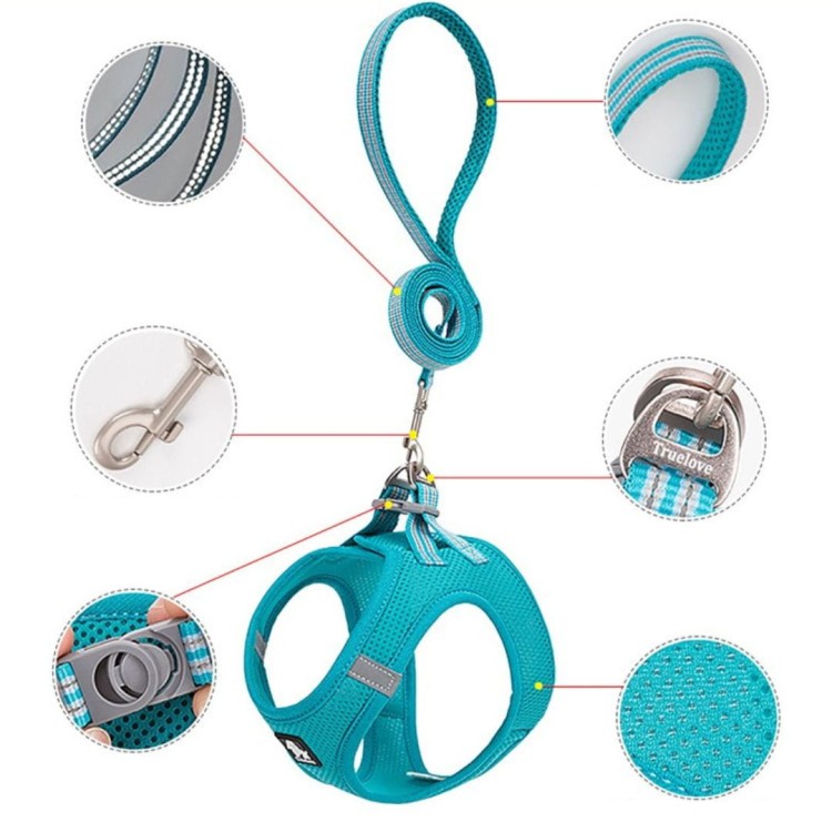 Szelki---smycz-dla-malego-psa-i-kota-Truelove-Mini-Mesh-niebieskie