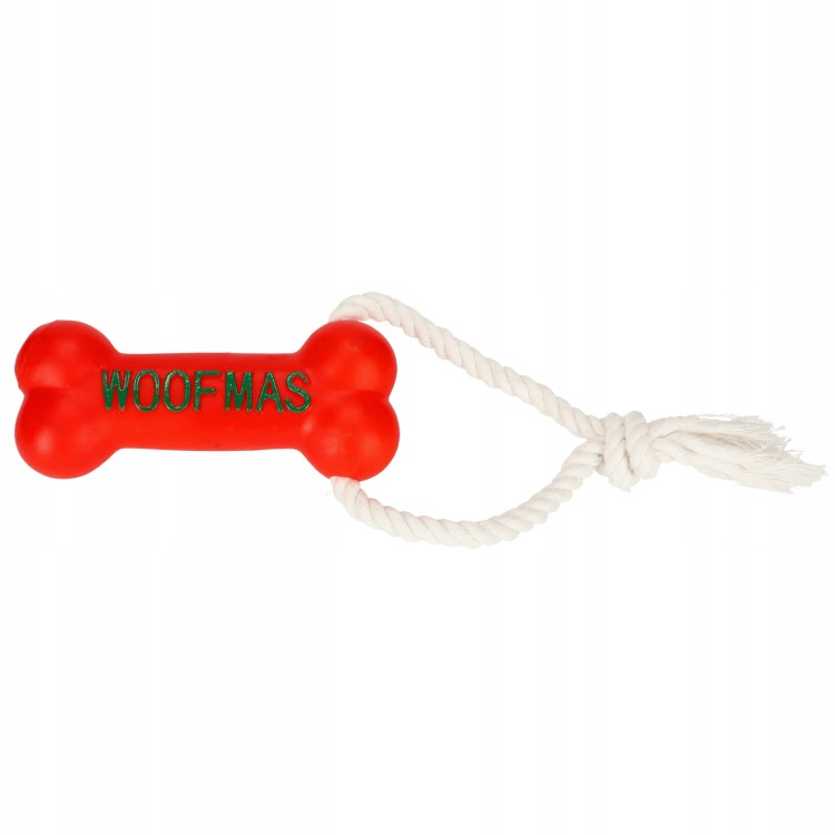 Świąteczny sznur z kością dla psa „WOOFMAS” 13 cm