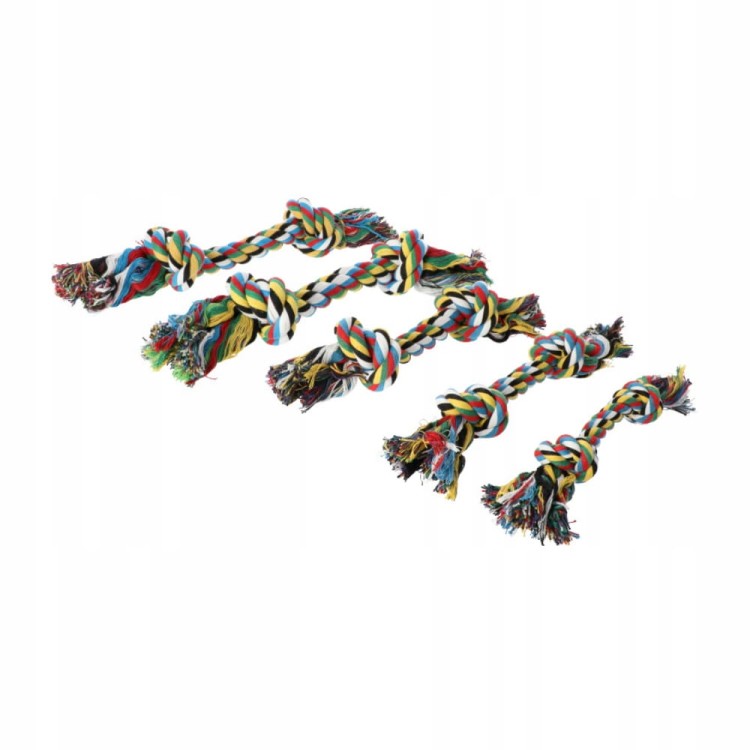 Sznur pleciony z dwoma węzłami Dingo – bawełna, przeciąganie i aportowanie, masuje dziąsła