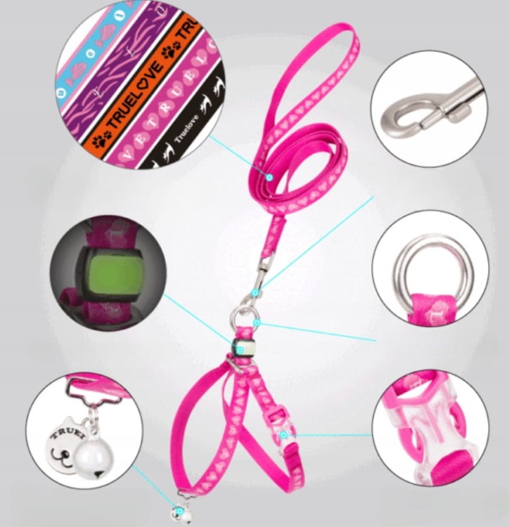 Szelki-smycz-dla-kota-Truelove-Buterfly-rozowe