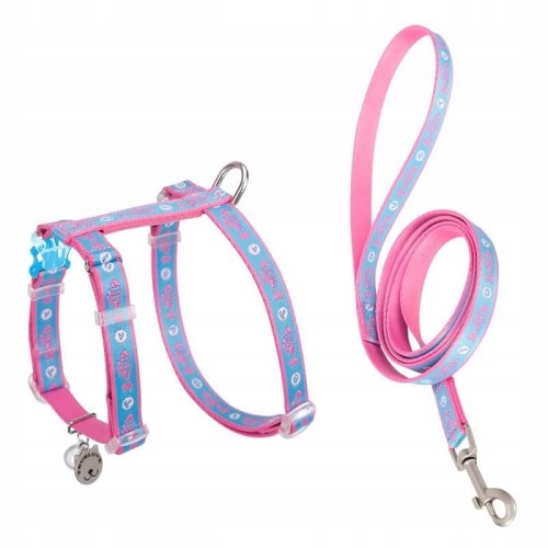 Szelki i smycz dla kota, regulowane Truelove Locust błękitno-różowe