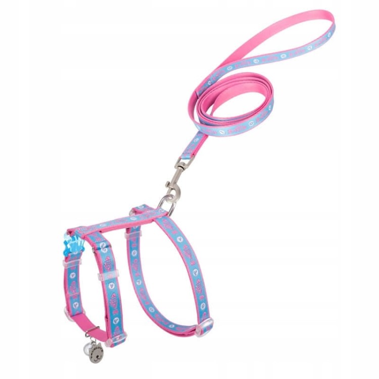 Szelki i smycz dla kota, regulowane Truelove Locust błękitno-różowe