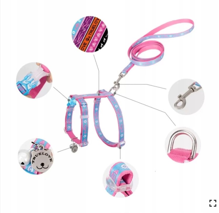 Szelki i smycz dla kota, regulowane Truelove Locust fioletowe