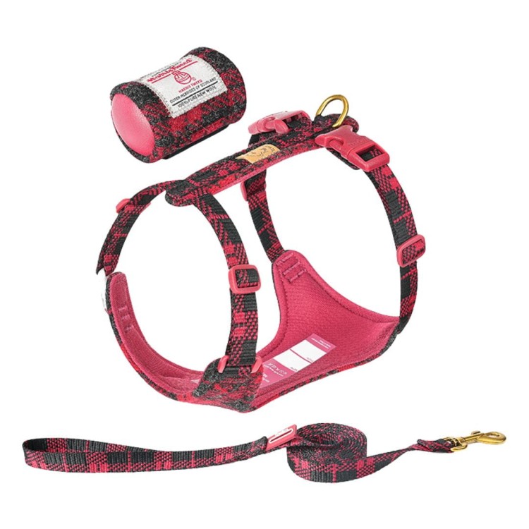 Szelki-i-smycz-etui-dla-malego-psa-Truelove-Harris-Tweed-czerwona-krata.jpg