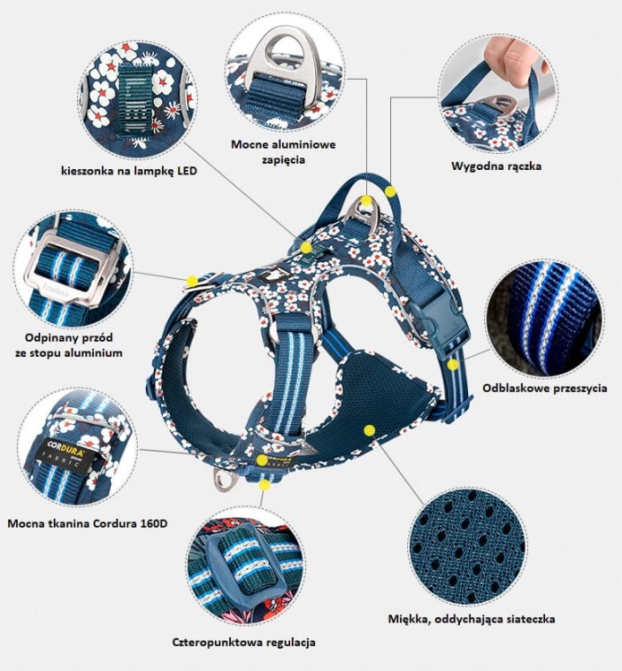 Szelki-dla-psa-easy-walk-Truelove-Premium-Blossom-granatowo-czerwone