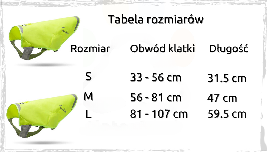 tabela rozmiarów kamizelka odblaskowa dla psa Truelove S M L jak dobrać rozmiar