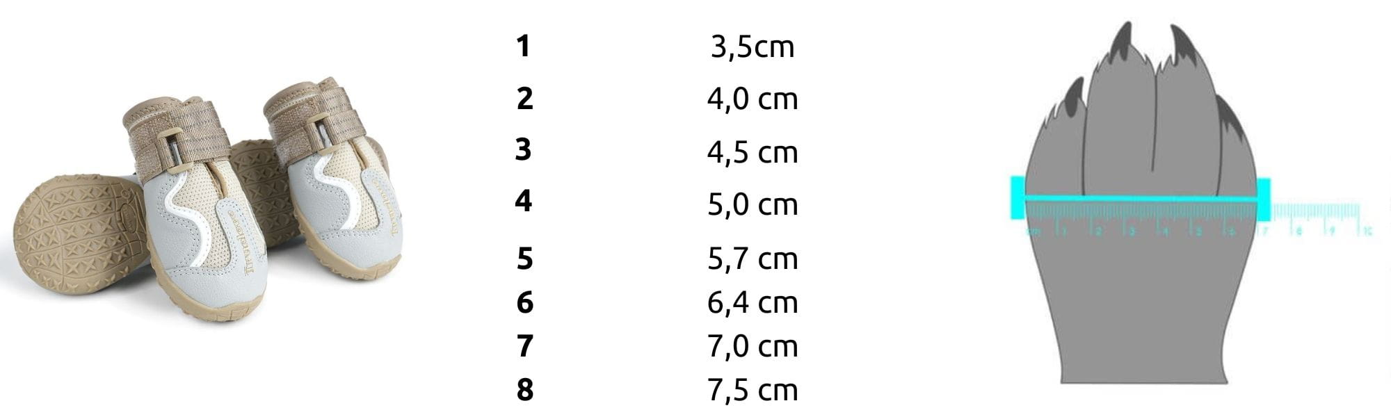 tabela rozmiarów buty dla psa Truelove Boho kremowe