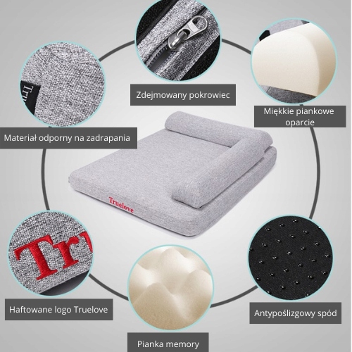 legowisko ortopedyczne Truelove Sofa ciemnoszare rozmiar M pianka memory wymiary 70x55cm