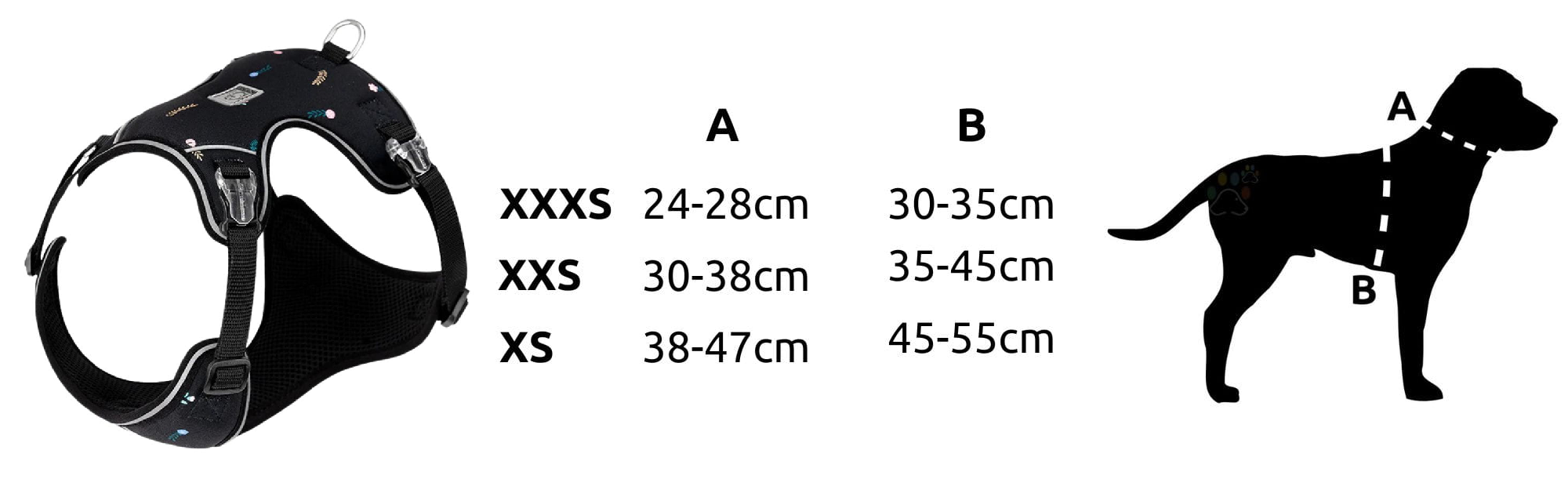 zestaw szelki i smycz dla psa miniaturowego Truelove Lightness tabela rozmiarów