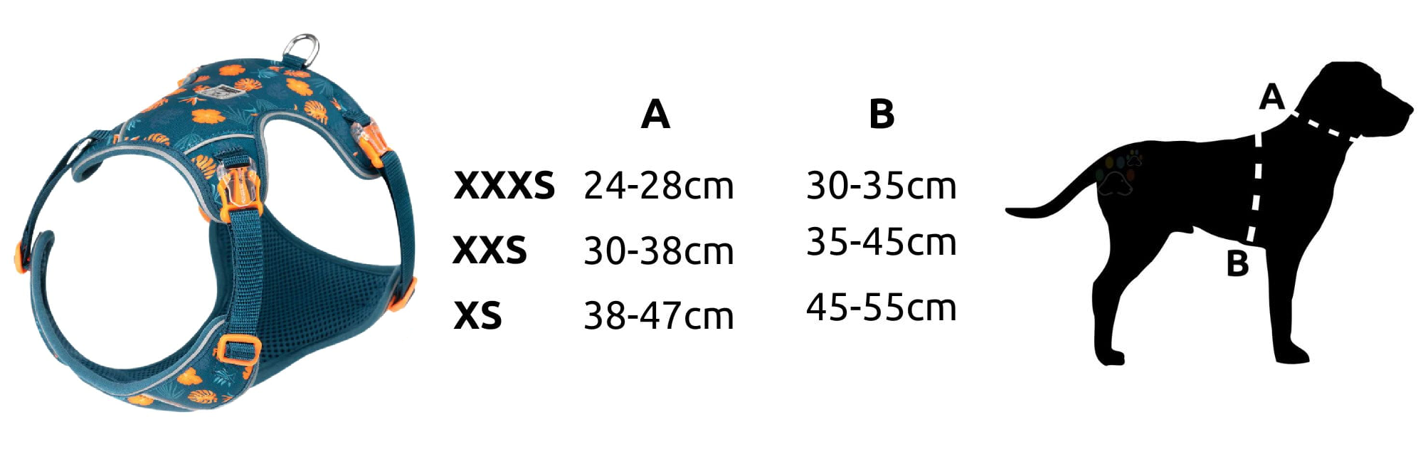zestaw szelki i smycz dla psa miniaturowego Truelove Lightness tabela rozmiarów