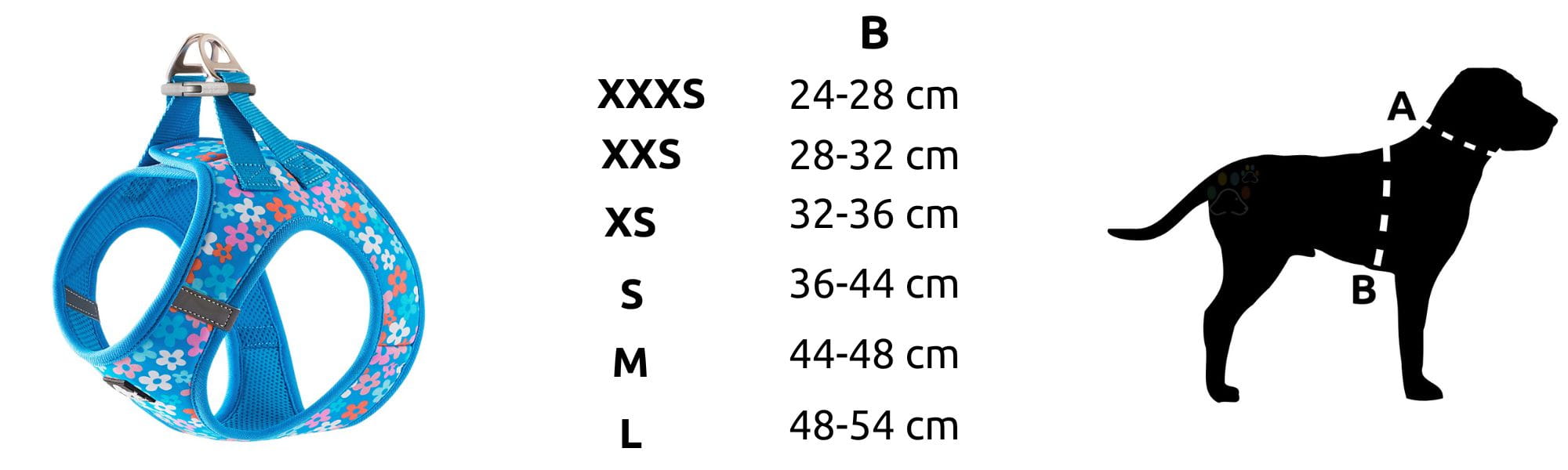 tabela rozmiarów szelki step-in / walk-in dla małego psa Truelove Mini Malibu