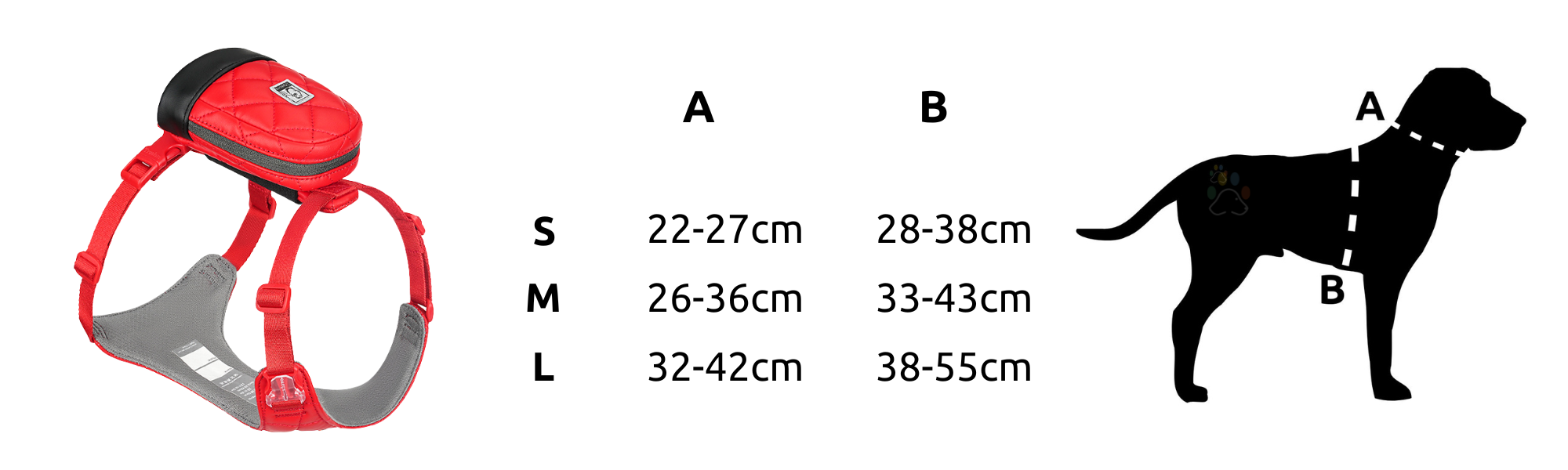 tabela rozmiarów szelki guard dla małego psa Truelove Glamour czerwone jak dobrać rozmiar