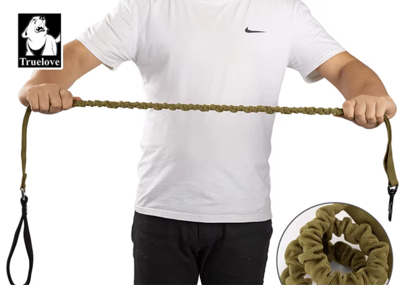 smycz z twardym amortyzatorem Truelove Adventure — neoprenowa rączka, element bungee do silnie szarpiących psów, długość 120-160 cm
