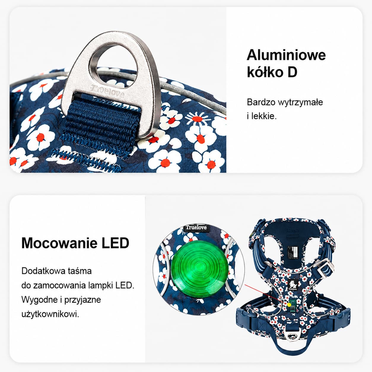 Szelki Truelove Blossom czerwono-białe kieszonka LED