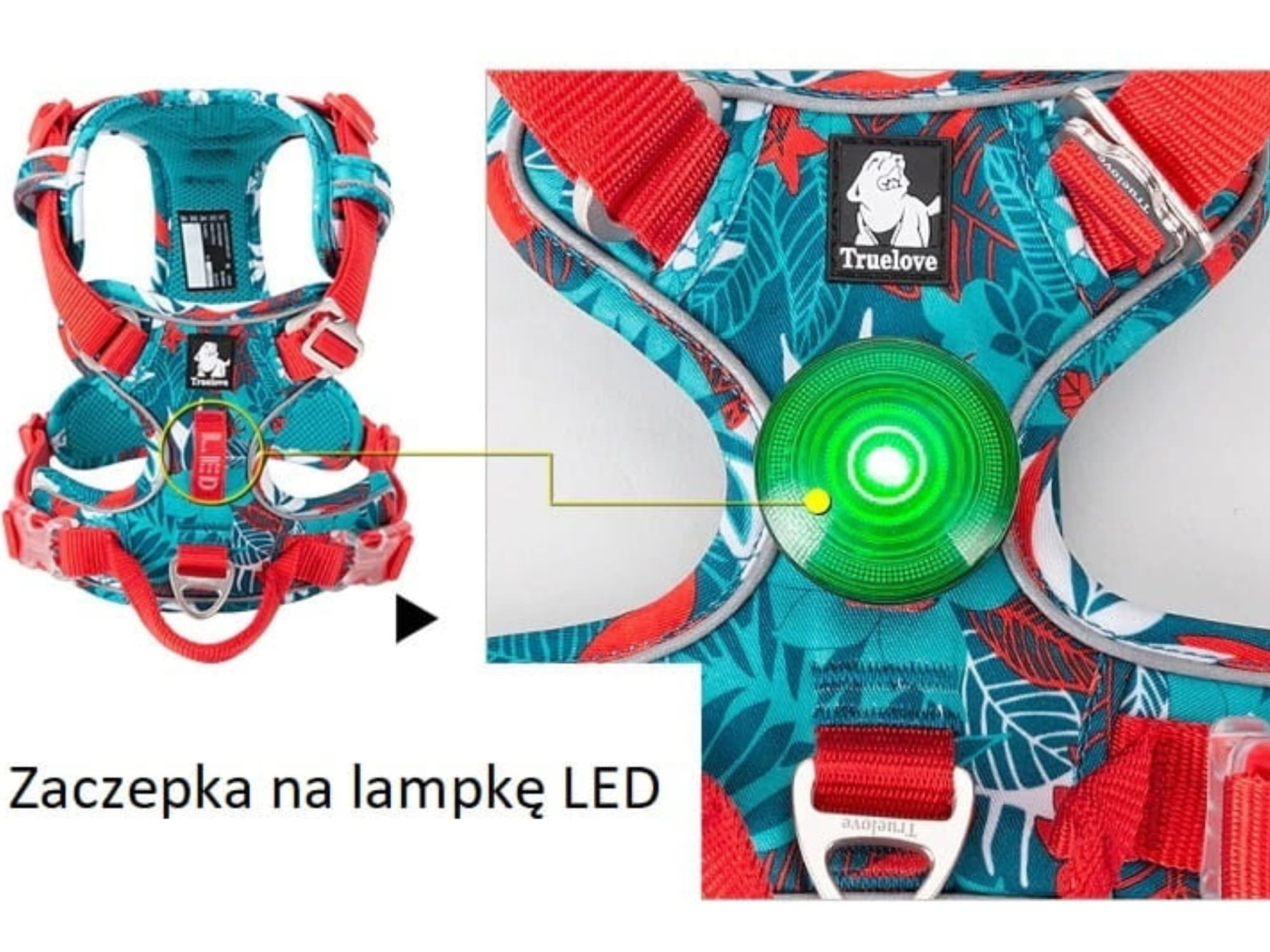 Szelki Truelove Tropical turkusowo-czerwone kieszonka LED