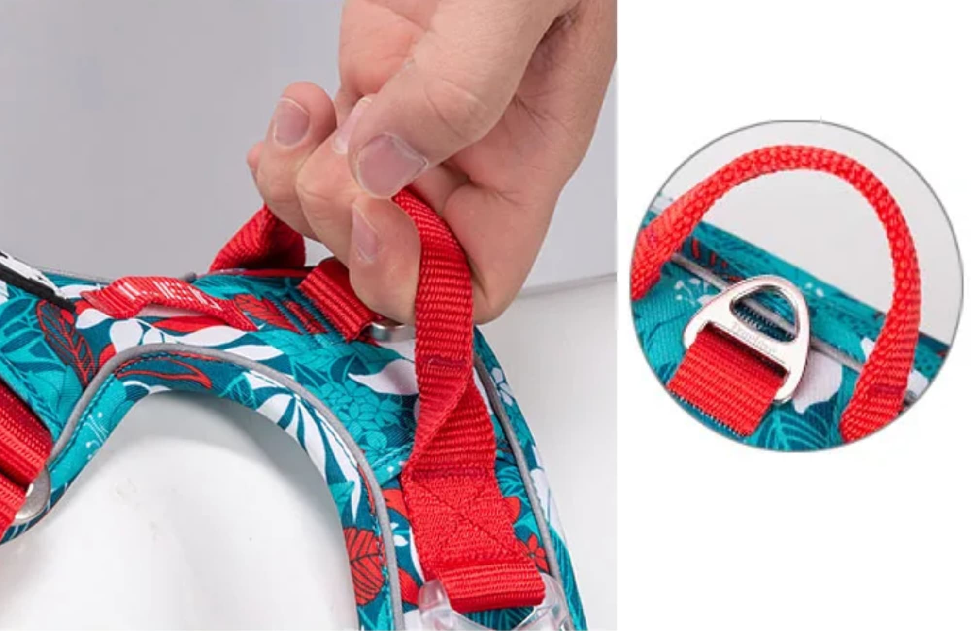 Szelki Truelove Tropical turkusowo-czerwone materiał nylon Oxford