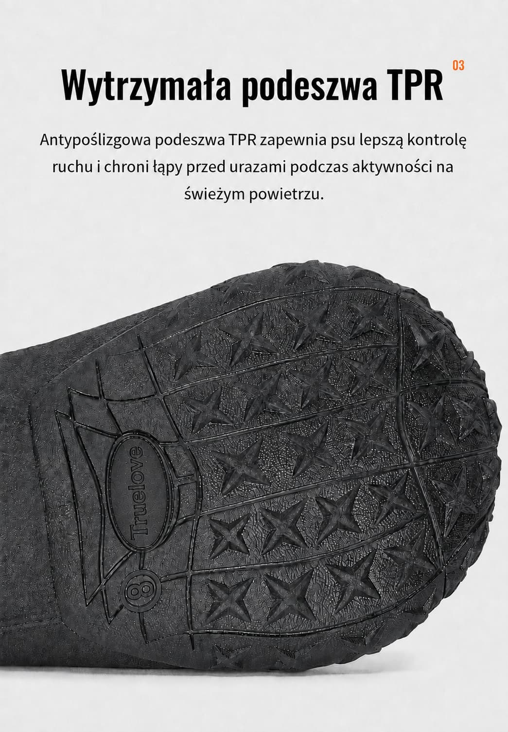 Antypoślizgowa podeszwa TPR w bucie dla psa Truelove Travel