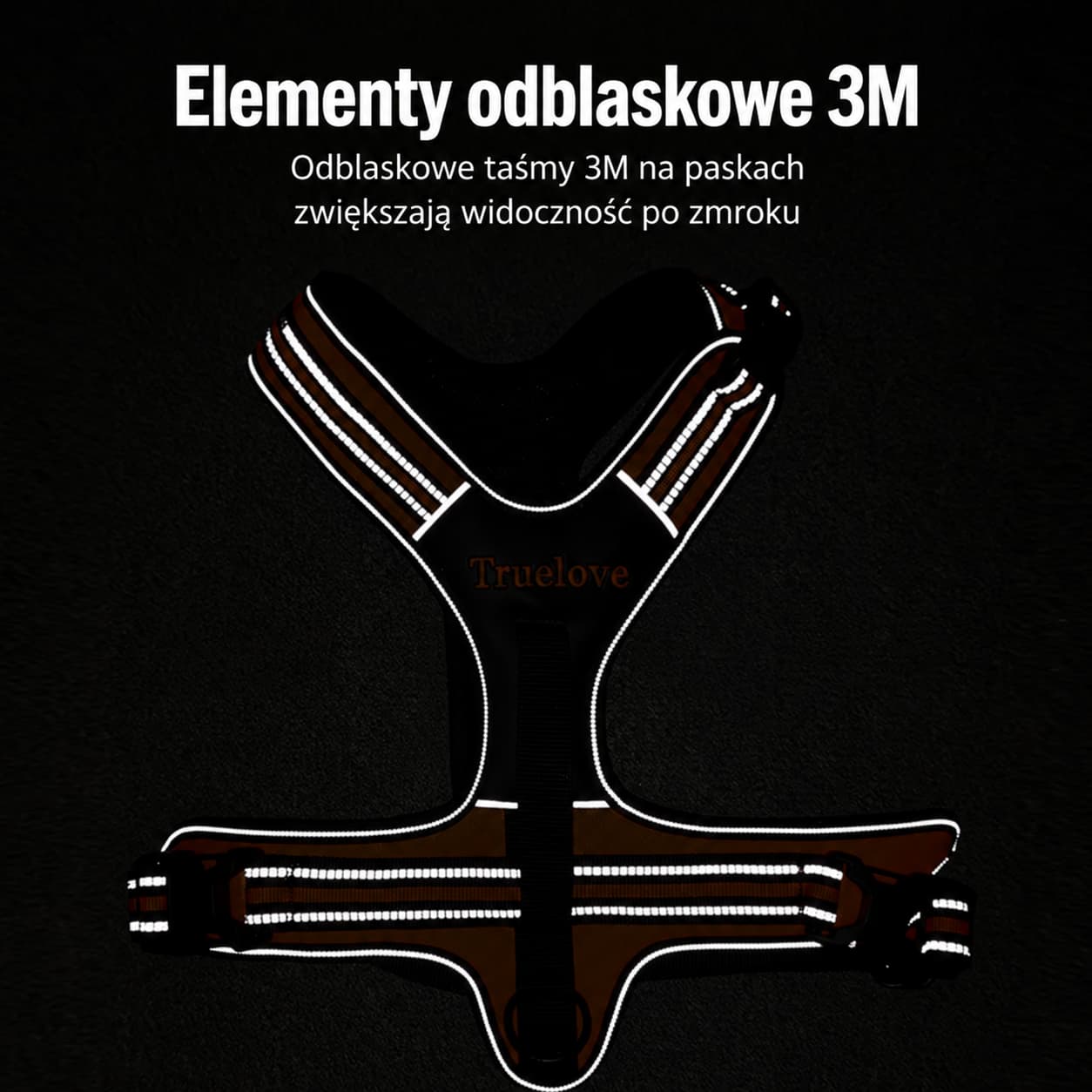 Elementy odblaskowe 3M w szelkach dla psa Truelove Security