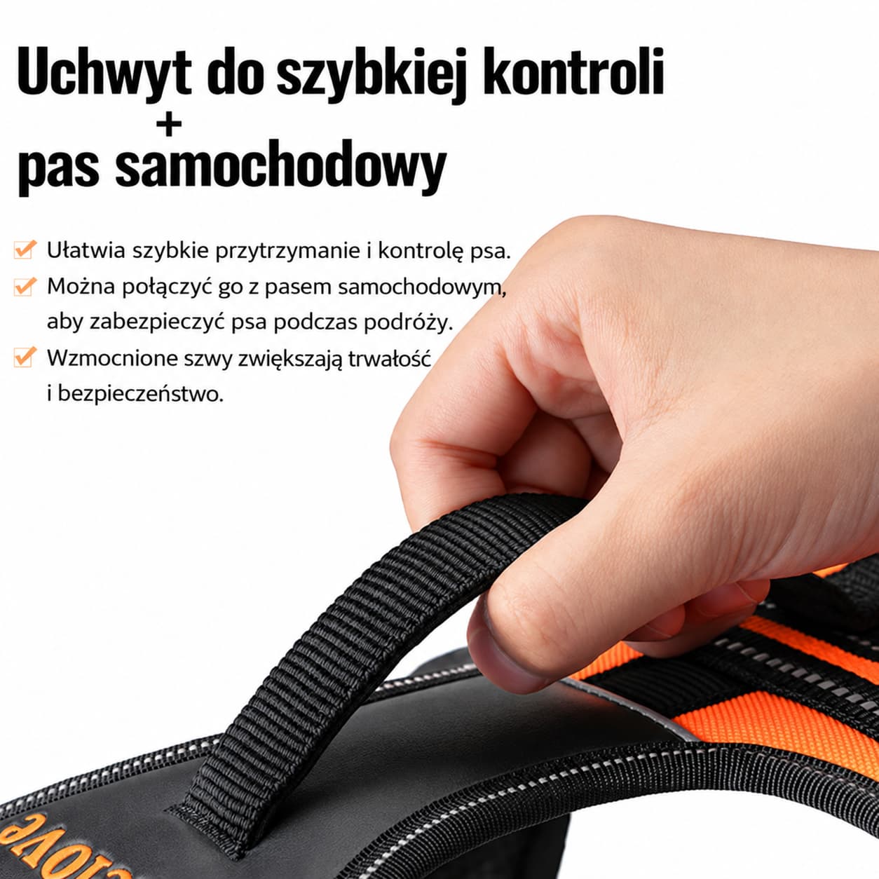 Uchwyt do szybkiej kontroli i pas samochodowy w szelkach dla psa Truelove Security